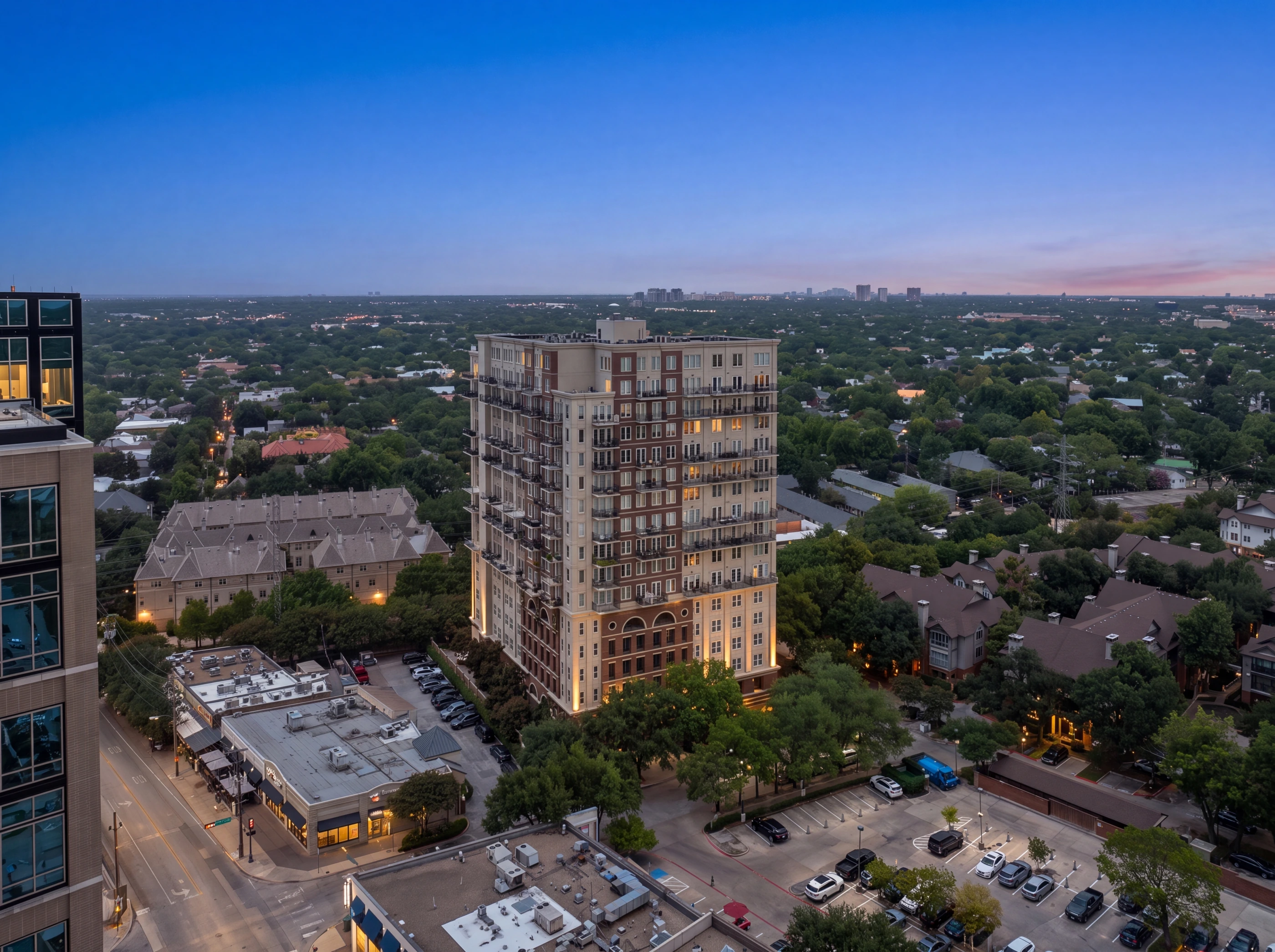 Aerial of Travis at Knox above the Knox Street district